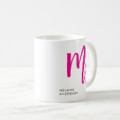 Zwart en roze script monogram koffiemok (Voorkant rechts)