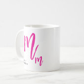 Zwart en roze script monogram koffiemok (Voorkant links)