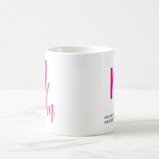 Zwart en roze script monogram koffiemok (Center)
