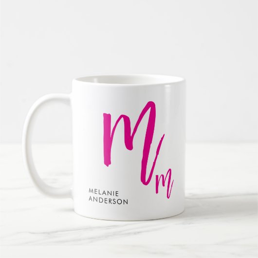 Zwart en roze script monogram koffiemok (Links)