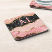 Zwart en Roze Sequins Agaat Bier Onderzetter (Linkerzijde)