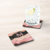 Zwart en Roze Sequins Agaat Bier Onderzetter (Rechterzijde)