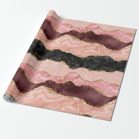 Zwart en Roze Sequins Agaat Cadeaupapier (Uitgerold)
