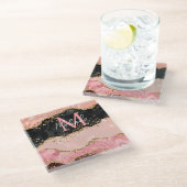 Zwart en Roze Sequins Agaat Glazen Onderzetter (Schuin)