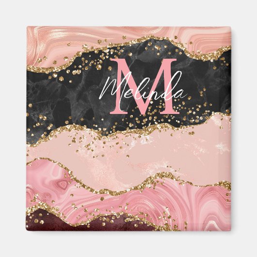 Zwart en Roze Sequins Agaat Magneet (Voorkant)