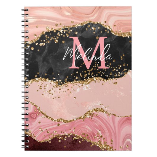 Zwart en Roze Sequins Agaat Notitieboek (Voorkant)