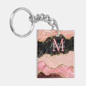 Zwart en Roze Sequins Agaat Sleutelhanger (Voorkant Links)