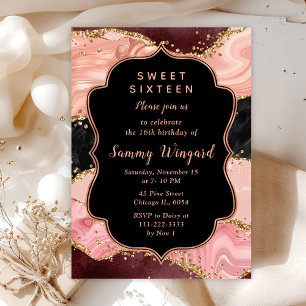 Zwart en Roze Sequins Agaat Sweet Sixteen Kaart