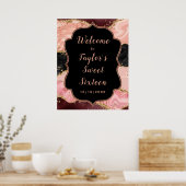Zwart en Roze Sequins Agaat Sweet Sixteen Welkom Poster (Keuken)