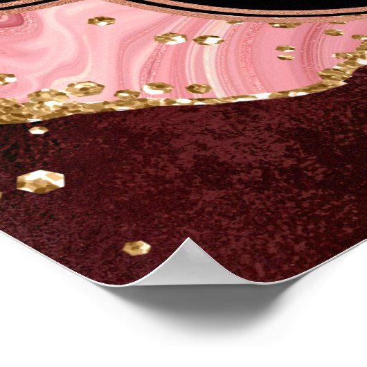 Zwart en Roze Sequins Agaat Sweet Sixteen Welkom Poster (Hoek)