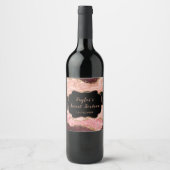 Zwart en Roze Sequins Agaat Sweet Sixteen Wijn Etiket (Voorkant)