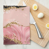 Zwart en Roze Sequins Agaat Theedoek (Quarter Fold)