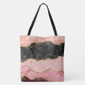 Zwart en Roze Sequins Agaat Tote Bag (Achterkant)