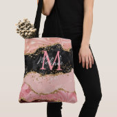 Zwart en Roze Sequins Agaat Tote Bag (Dichtbij)