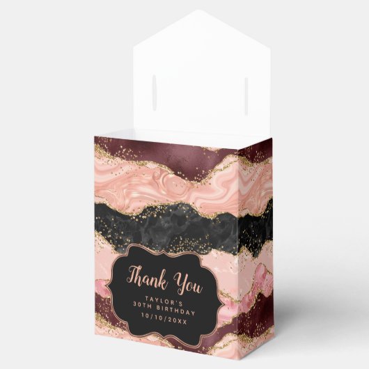 Zwart en Roze Sequins Agaat Verjaardag Dank u Bedankdoosjes (Geopend)