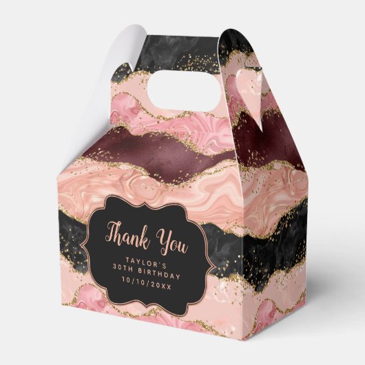 Zwart en Roze Sequins Agaat Verjaardag Dank u Bedankdoosjes (Voorkant Zijde)