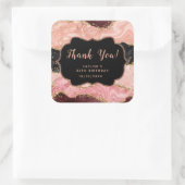 Zwart en Roze Sequins Agaat Verjaardag Dank u Vierkante Sticker (Tas)