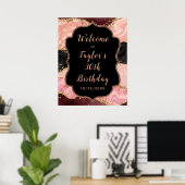 Zwart en Roze Sequins Agaat Verjaardag Welkom Poster (Thuiskantoor)