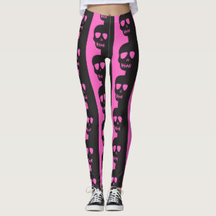 Zwart en roze Skulls patroon Leggings