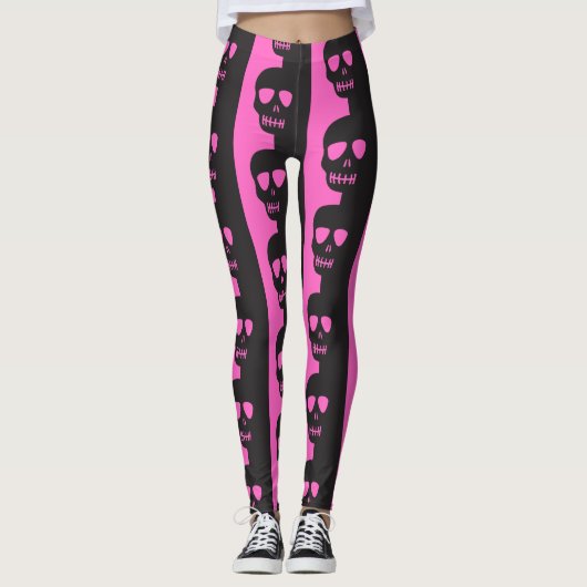 Zwart en roze Skulls patroon Leggings (Voorkant)
