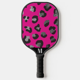 Zwart en Roze Sparkly Leopard Dierlijke Huidpatroo Pickleball Paddle