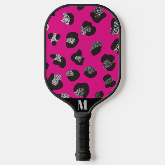 Zwart en Roze Sparkly Leopard Dierlijke Huidpatroo Pickleball Paddle (Voorkant)