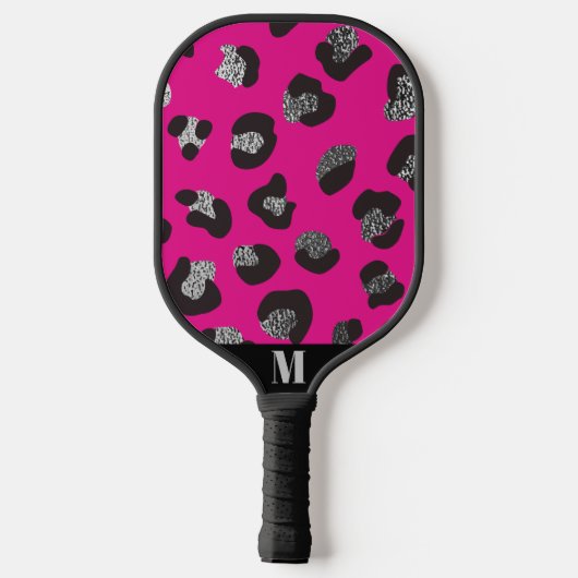 Zwart en Roze Sparkly Leopard Dierlijke Huidpatroo Pickleball Paddle (Achterkant)
