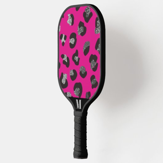 Zwart en Roze Sparkly Leopard Dierlijke Huidpatroo Pickleball Paddle (Links)