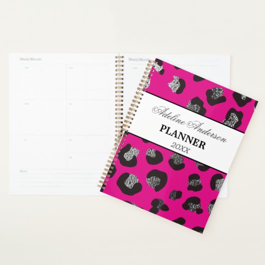 Zwart en Roze Sparkly Leopard Dierlijke Huidpatroo Planner (Display)