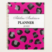 Zwart en Roze Sparkly Leopard Dierlijke Huidpatroo Planner (Voorkant)