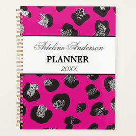 Zwart en Roze Sparkly Leopard Dierlijke Huidpatroo Planner