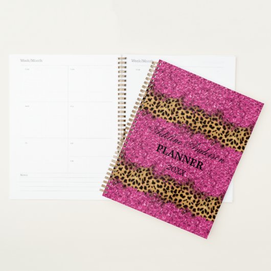 Zwart en Roze Sparkly Leopard Dierlijke Huidpatroo Planner (Display)
