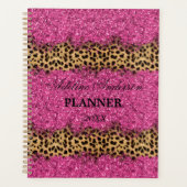 Zwart en Roze Sparkly Leopard Dierlijke Huidpatroo Planner (Voorkant)