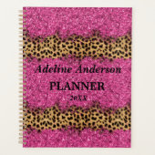 Zwart en Roze Sparkly Leopard Dierlijke Huidpatroo Planner (Voorkant)
