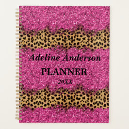 Zwart en Roze Sparkly Leopard Dierlijke Huidpatroo Planner