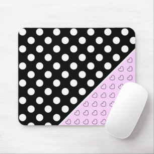 Zwart en roze stijlvolle polka stippen en harten muismat