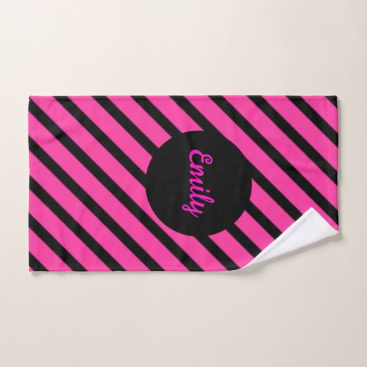 Zwart en Roze Streep Monogram Pickleball Towel Handdoek (Handdoek)