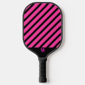 Zwart en Roze Streepjespatroon Modern Monogram Pickleball Paddle (Voorkant)