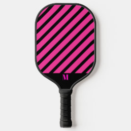 Zwart en Roze Streepjespatroon Modern Monogram Pickleball Paddle