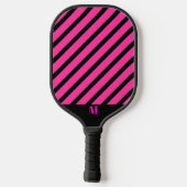 Zwart en Roze Streepjespatroon Modern Monogram Pickleball Paddle (Achterkant)