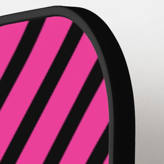 Zwart en Roze Streepjespatroon Modern Monogram Pickleball Paddle (Links Detail)