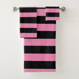 Zwart en roze strepen bad handdoek