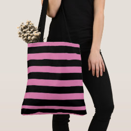 Zwart en roze strepen tote bag