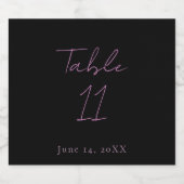 Zwart en Roze Tafelnummer Bruiloft Sparkling Wijnetiket (Enkel label)