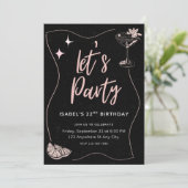 Zwart en roze verjaardagsfeestje voor meisjes kaart (Staand voorkant)