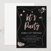 Zwart en roze verjaardagsfeestje voor meisjes kaart (Voorkant / Achterkant)