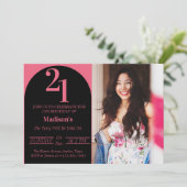 Zwart en Roze Vette Typograaf 21e Verjaardagsfeest Kaart (Staand voorkant)