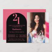 Zwart en Roze Vette Typograaf 21e Verjaardagsfeest Kaart (Voorkant / Achterkant)