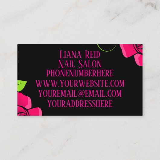 Zwart en roze visitekaartje met bloemen (Achterkant)