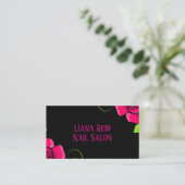 Zwart en roze visitekaartje met bloemen (Staand voorkant)